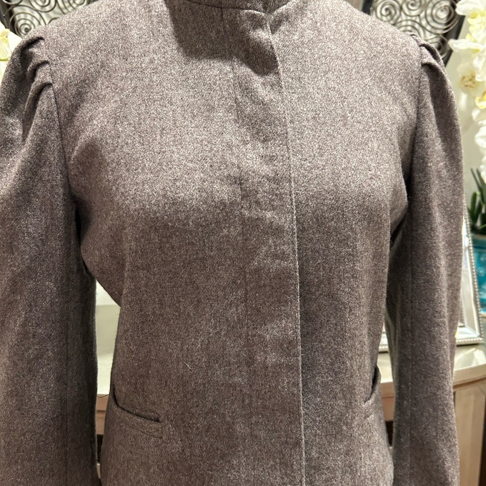 Vintage 80's-90's Ashley Scott Tailored Gray Wool-Blend Stand Collar Blazer - Picture 2 of 11